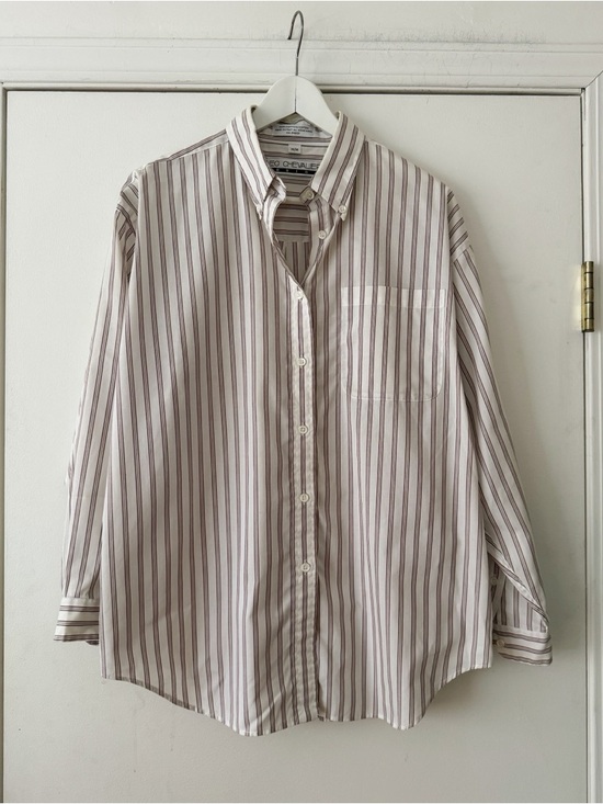 Tops - SOLD Vintage White + Burgundy Striped Cotton Boyfriend Shirt